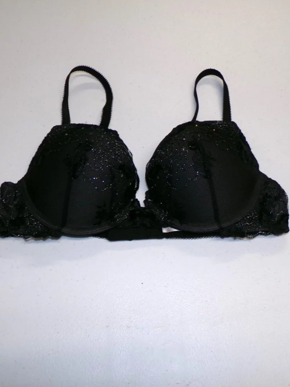 Victoria's Secret Dream Angels Push Up Black Mesh Bling Sparkle Bra sz 34B